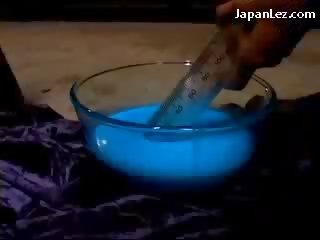 2 girls in colorful lingerie with pad on their pussies getting squirting colorful enemas from bokong on the kursi